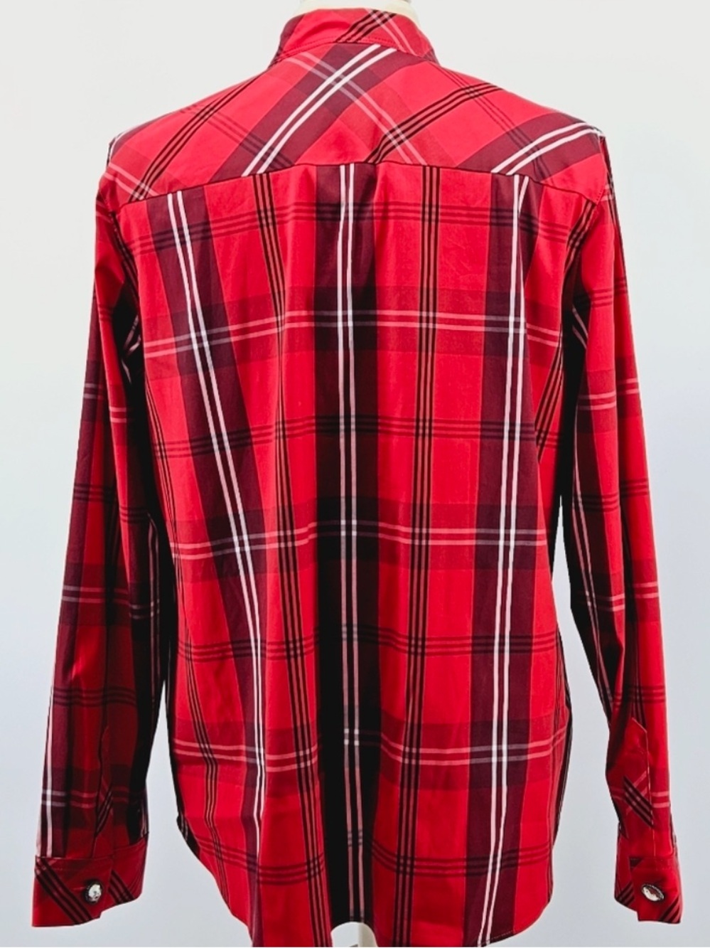 Chico's Red Plaid Crystal Bling Holiday Christmas Blouse Button Down 3 XL 16 18 - Picture 10 of 16